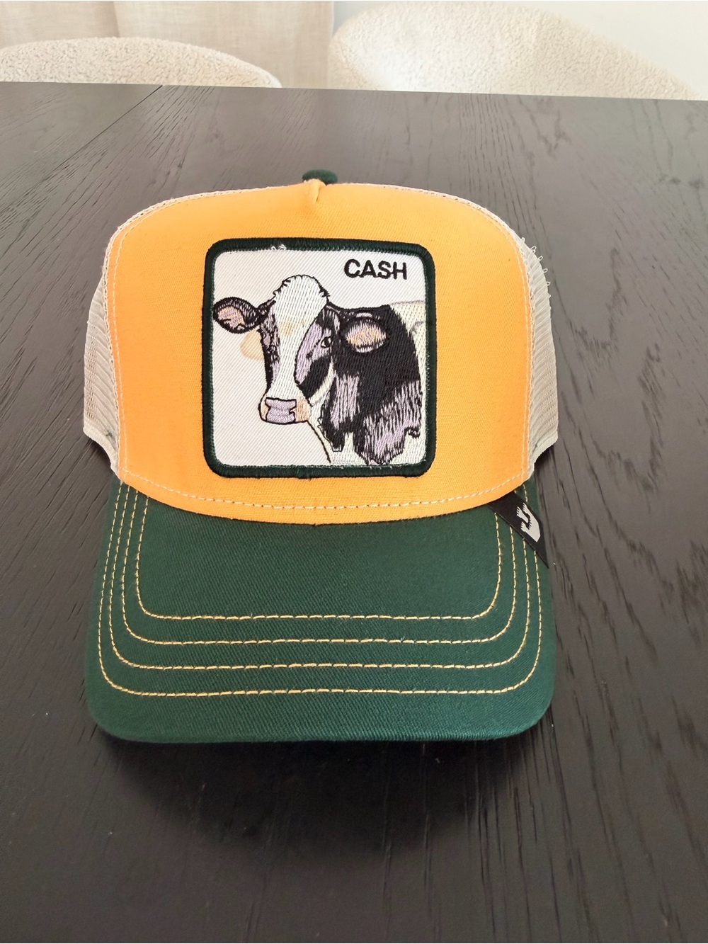 Goorin Bros Green and Yellow Kids Trucker Hat with Cow Patch